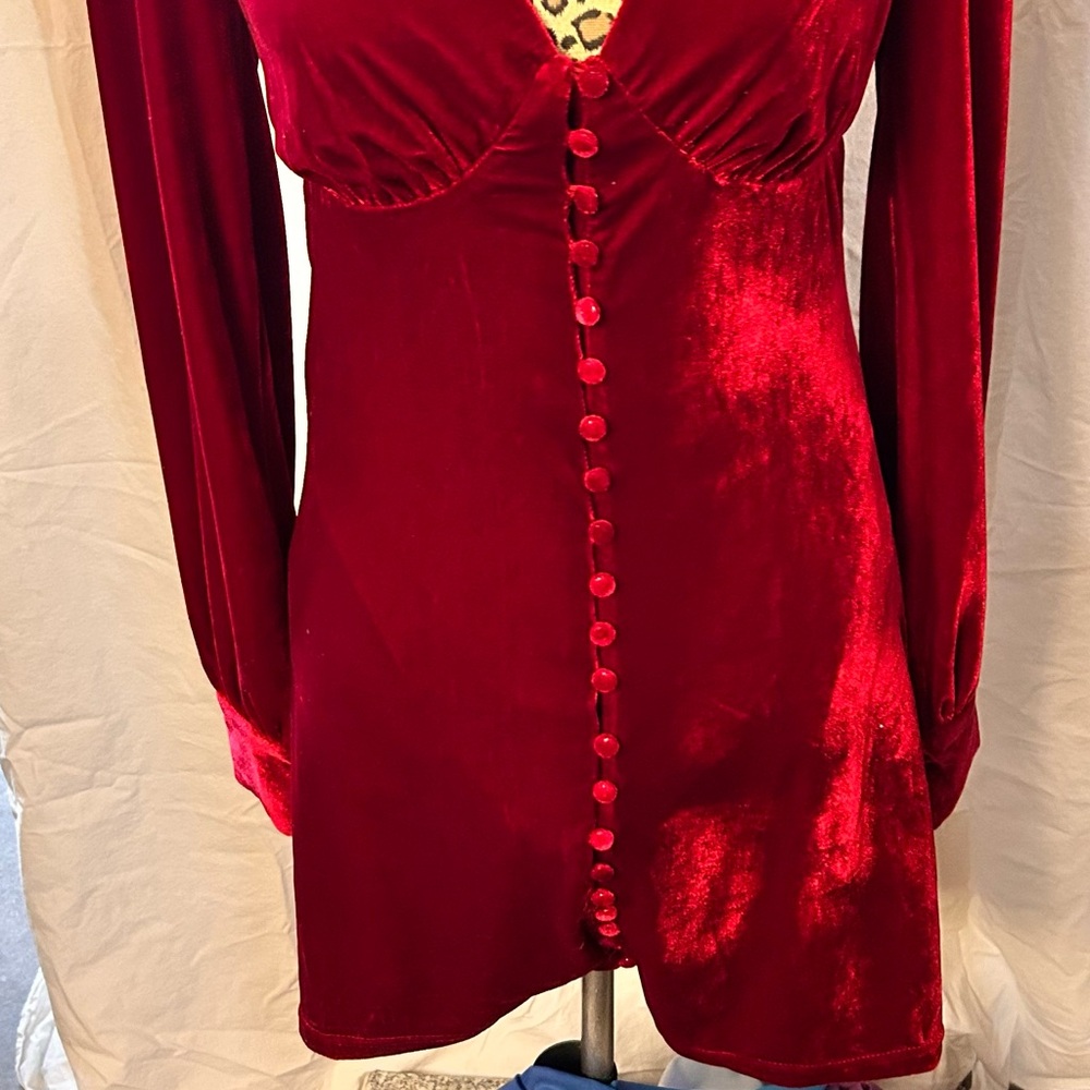 Lulu's Red Velvet Long Sleeve Dress